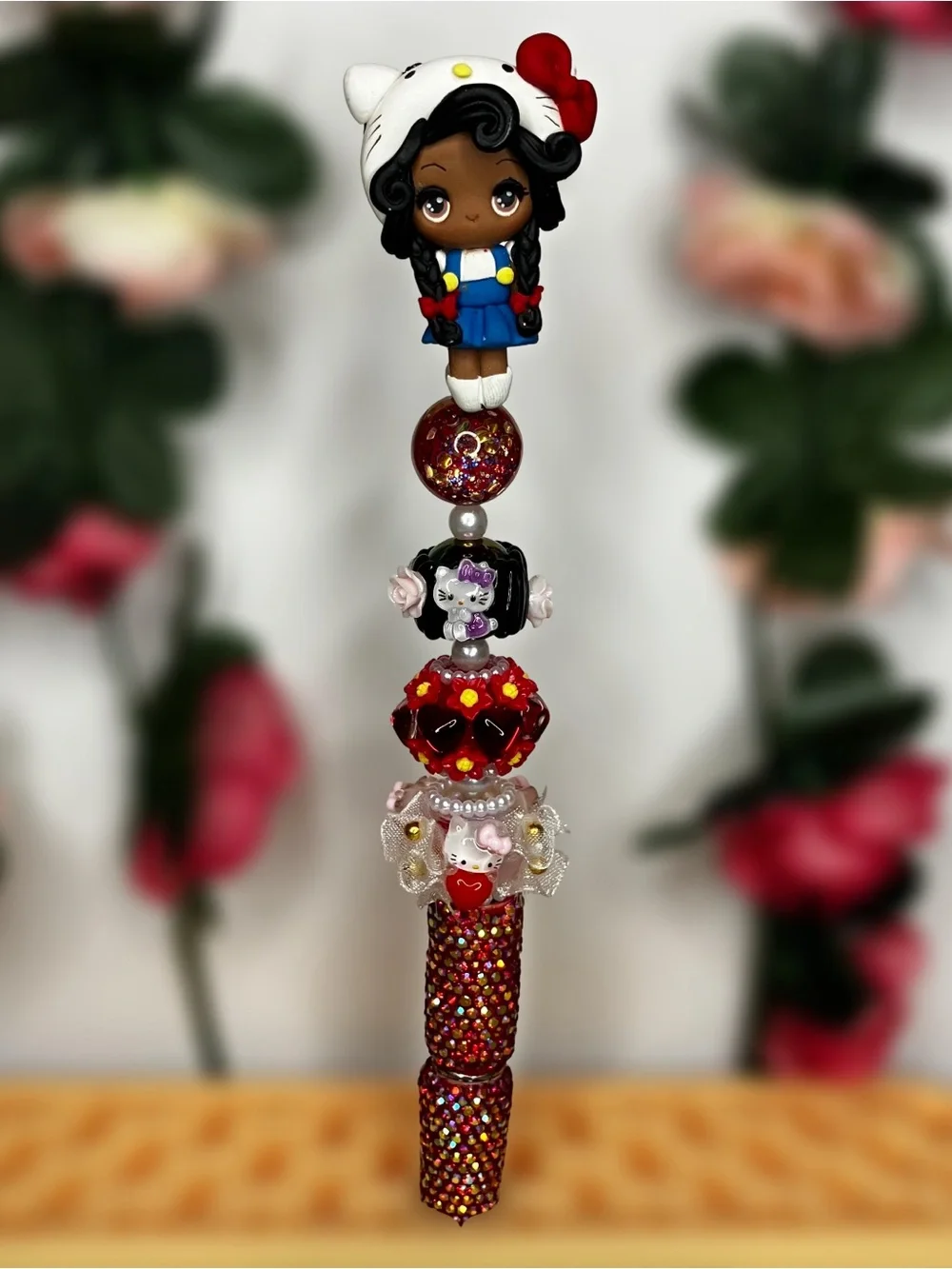 Kitty Cosplay Girl Clay Doll Handmade Beaded Rhinestone Pen